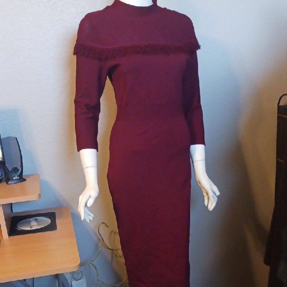 Eva Mendes for New York & Company Long Sleeve Burgundy Sweater Dress